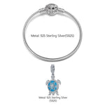 Sterling Silver Roaming Turtles Charms Bracelet Set With Enamel In White Gold Plated (Includes bracelet and all charms shown)