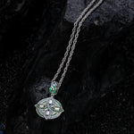 Sterling Silver Green Shield Charms Necklace Set In White Gold Plated