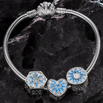 Sterling Silver Blue Ice Crystals Charms Bracelet Set In White Gold Plated (Includes bracelet and all charms shown)