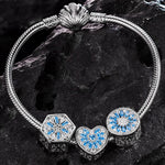 Sterling Silver Blue Ice Crystals Charms Bracelet Set In White Gold Plated