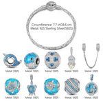 Sterling Silver Deep Sea Family Charms Bracelet Set With Enamel In White Gold Plated