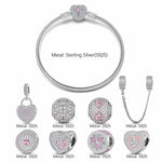Sterling Silver Secretly Love Charms Bracelet Set With Enamel In White Gold Plated (Includes bracelet and all charms shown)