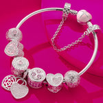 Sterling Silver Secretly Love Charms Bracelet Set With Enamel In White Gold Plated