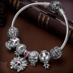 Sterling Silver Skeleton Tribe Charms Bracelet Set With Enamel In White Gold Plated