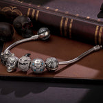 Sterling Silver Halloween Castle Charms Bracelet Set With Enamel In White Gold Plated