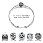 Sterling Silver Halloween Castle Charms Bracelet Set With Enamel In White Gold Plated (Includes bracelet and all charms shown)