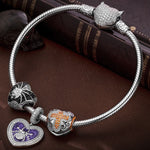 Sterling Silver Evil's Entrapment Charms Bracelet Set With Enamel In White Gold Plated