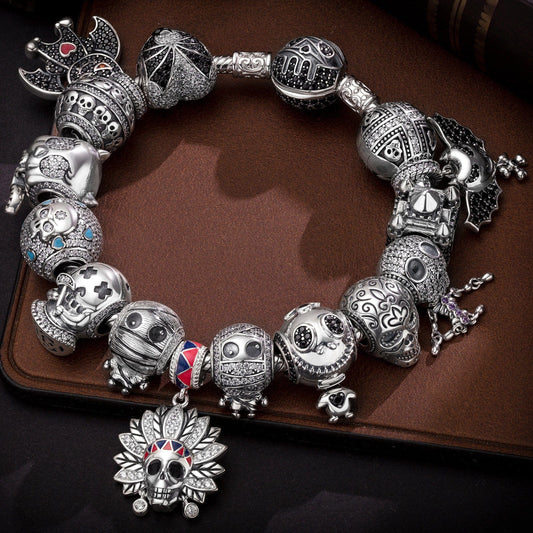 gona- Sterling Silver The Lost Ghostdom Charms Bracelet Set With Enamel In Blackened 925 Sterling Silver (Includes bracelet and all charms shown)