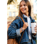 Sterling Silver The Vast Universe Snake Chain Charms Bracelet Set With Enamel In White Gold Plated (Includes bracelet and all charms shown)