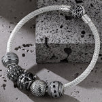 Sterling Silver Skulls and Berserker XL Size Charms Bracelet Set With Enamel In White Gold Plated For Men