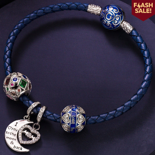 gona- Sterling Silver Love You To the Moon Charms Bracelet Set With Enamel In White Gold Plated (Includes bracelet and all charms shown)