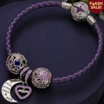 Sterling Silver Love You To the Moon Charms Bracelet Set With Enamel In White Gold Plated (Includes bracelet and all charms shown)