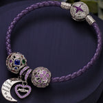 Sterling Silver Love You To the Moon Charms Bracelet Set With Enamel In White Gold Plated (Includes bracelet and all charms shown)