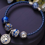 Sterling Silver My Blue Sky Charms Bracelet Set With Enamel In White Gold Plated (Includes bracelet and all charms shown)