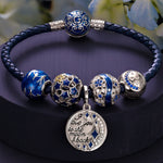 Sterling Silver My Blue Sky Charms Bracelet Set With Enamel In White Gold Plated (Includes bracelet and all charms shown)