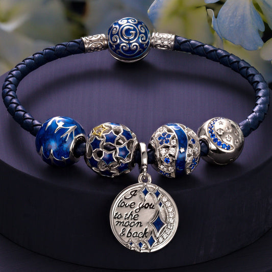 gona- Sterling Silver My Blue Sky Charms Bracelet Set With Enamel In White Gold Plated (Includes bracelet and all charms shown)