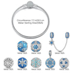 Sterling Silver Snowflake Symphony Charms Bracelet Set With Enamel In White Gold Plated (Includes bracelet and all charms shown)