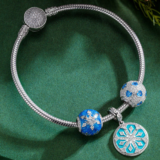 gona- Sterling Silver Crystal Snowfall Charms Bracelet Set With Enamel In White Gold Plated (Includes bracelet and all charms shown)