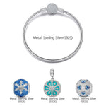 Sterling Silver Crystal Snowfall Charms Bracelet Set With Enamel In White Gold Plated (Includes bracelet and all charms shown)