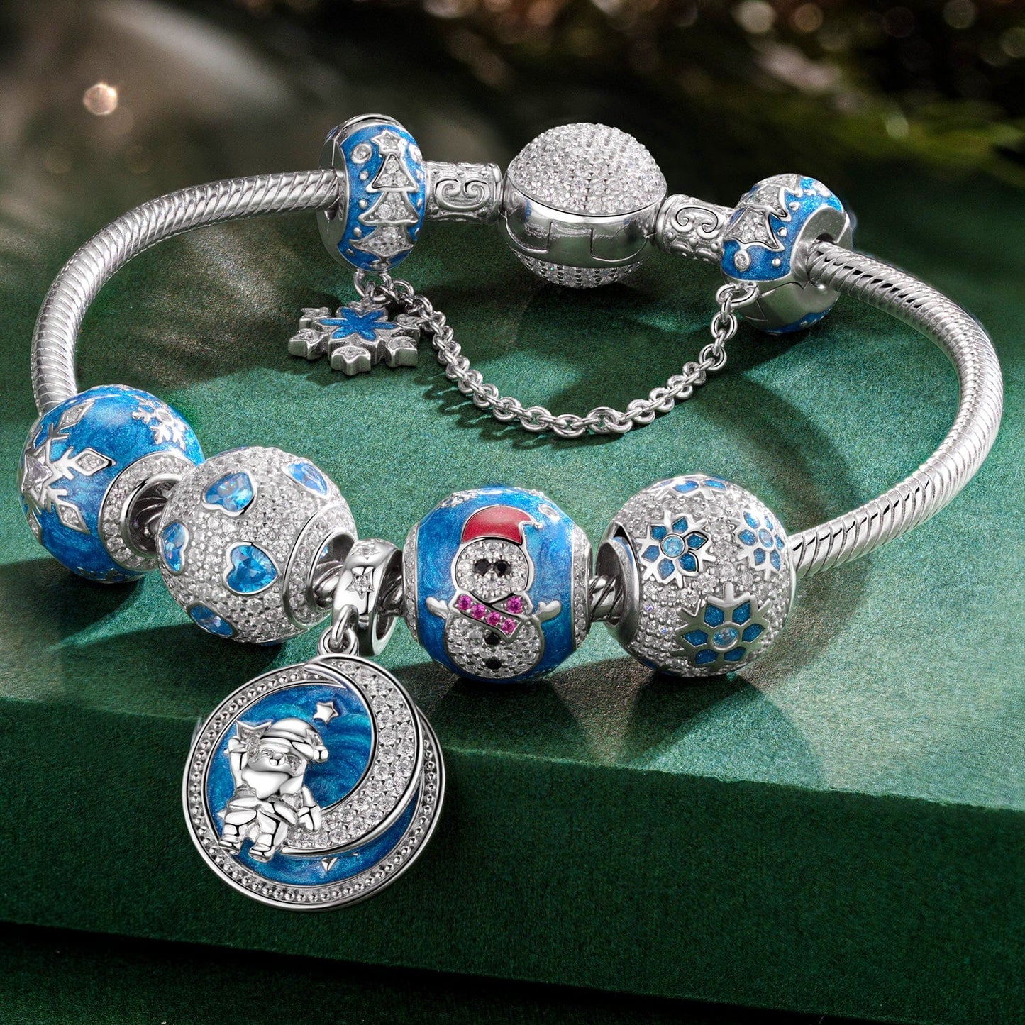 Sterling Silver Frozen Enchantment Charms Bracelet Set With Enamel In White Gold Plated (Includes bracelet and all charms shown)