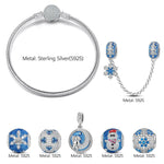 Sterling Silver Frozen Enchantment Charms Bracelet Set With Enamel In White Gold Plated (Includes bracelet and all charms shown)