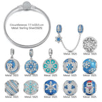 Sterling Silver Winter Wonderland Charms Bracelet Set With Enamel In White Gold Plated