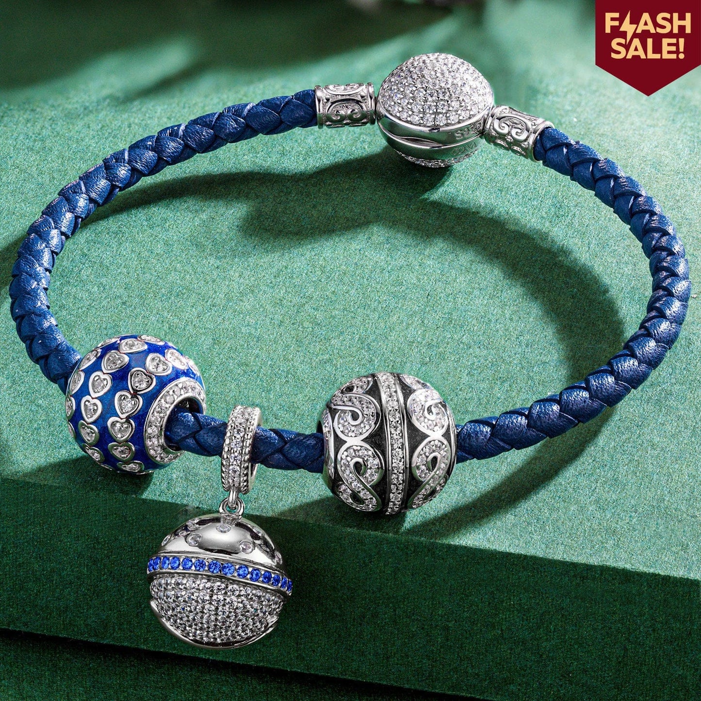 Sterling Silver Snowy Melody Charms Bracelet Set With Enamel In White Gold Plated (Includes bracelet and all charms shown)