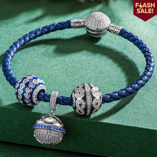gona- Sterling Silver Snowy Melody Charms Bracelet Set With Enamel In White Gold Plated (Includes bracelet and all charms shown)