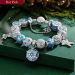 Sterling Silver Snow Queen's Delight Charms Bracelet Set With Enamel In White Gold Plated (Includes bracelet and all charms shown)