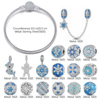 Sterling Silver Snow Queen's Delight Charms Bracelet Set With Enamel In White Gold Plated (Includes bracelet and all charms shown)