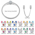 Sterling Silver 12 Month Birthstone Lovely Axolotl Animals Charms Bracelet Set With Enamel In White Gold Plated - Heartful Hugs Collection (Includes bracelet and all charms shown)