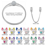 Sterling Silver 12 Month Birthstone Lovely Axolotl Animals Charms Bracelet Set With Enamel In White Gold Plated - Heartful Hugs Collection