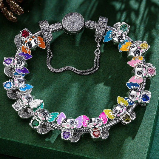 gona- Sterling Silver 12 Month Birthstone Lovely Axolotl Animals Charms Bracelet Set With Enamel In White Gold Plated - Heartful Hugs Collection (Includes bracelet and all charms shown)