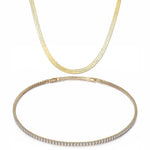 Sterling Silver Layered Necklaces Set: Flat Snake Chain and Tennis Chain Necklace Set In 14K Gold Plated