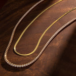 Sterling Silver Layered Necklaces Set: Flat Snake Chain and Tennis Chain Necklace Set In 14K Gold Plated