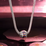 Sterling Silver Stained Glass Window Charms Necklace Set With Enamel In White Gold Plated