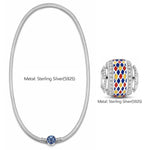 Sterling Silver Stained Glass Window Charms Necklace Set With Enamel In White Gold Plated