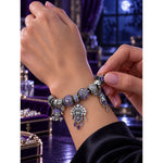 Limited Edition Flash Sale: Sterling Silver Shadowed Skull Kingdom Charms Bracelet Set With Enamel In White Gold Plated (Includes bracelet and all charms shown)