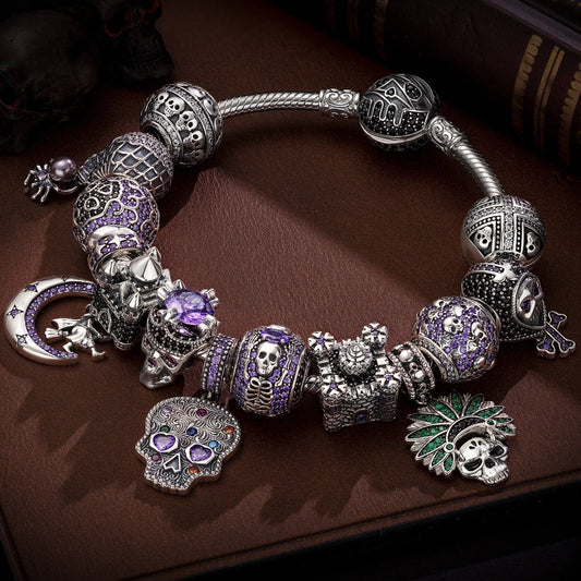 gona- Sterling Silver Ghostly Darkness Charms Bracelet Set In Blackened 925 Sterling silver Plated (Includes bracelet and all charms shown)