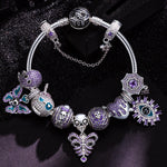 Limited Edition Flash Sale: Sterling Silver Midnight Wraith Charms Bracelet Set With Enamel In White Gold Plated (Includes bracelet and all charms shown)