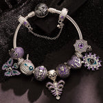 Limited Edition Flash Sale: Sterling Silver Midnight Wraith Charms Bracelet Set With Enamel In White Gold Plated (Includes bracelet and all charms shown)