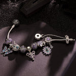 Limited Edition Flash Sale: Sterling Silver Midnight Wraith Charms Bracelet Set With Enamel In White Gold Plated (Includes bracelet and all charms shown)