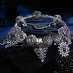 Limited Edition Flash Sale: Sterling Silver Midnight Wraith Charms Bracelet Set With Enamel In White Gold Plated (Includes bracelet and all charms shown)
