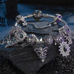 Limited Edition Flash Sale: Sterling Silver Midnight Wraith Charms Bracelet Set With Enamel In White Gold Plated (Includes bracelet and all charms shown)