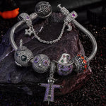 Sterling Silver Spooky Western Charms Bracelet Set With Enamel In White Gold Plated (Includes bracelet and all charms shown)
