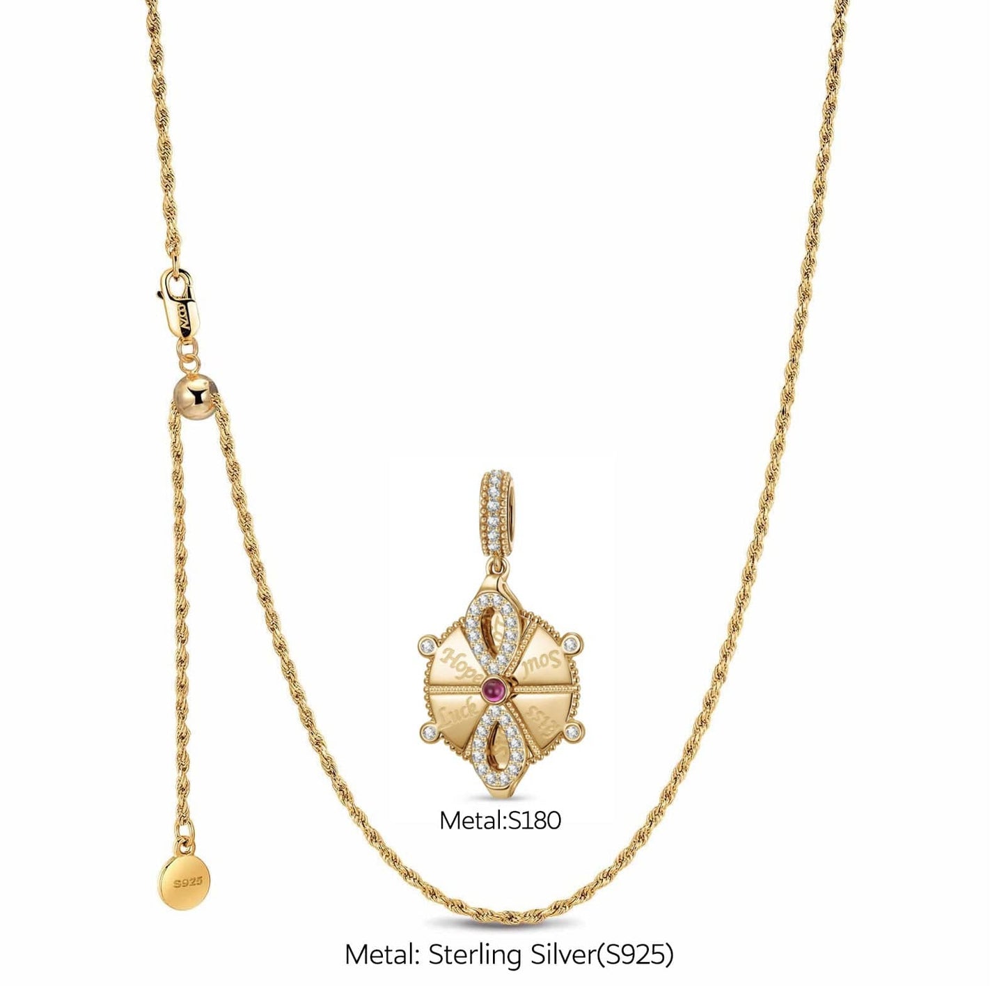 Sterling Silver Fortune Circle Necklace Set In 14K Gold Plated