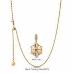 Sterling Silver Fortune Circle Necklace Set In 14K Gold Plated