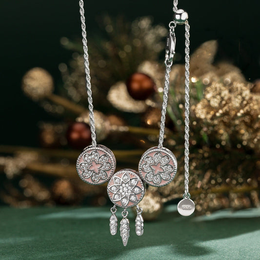 gona- Sterling Silver Adjustable Rope Chain Necklace with Slider Clasp Dreamy Starlight Charms Necklace Set With Enamel In White Gold Plated