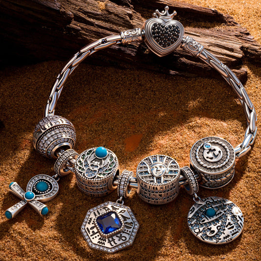 gona- Sterling Silver Arcane Emblem Charms Bracelet Set With Enamel In Blackened 925 Sterling Silver Plated (Includes bracelet and all charms shown)