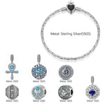 Sterling Silver Arcane Emblem Charms Bracelet Set With Enamel In Blackened 925 Sterling Silver Plated (Includes bracelet and all charms shown)